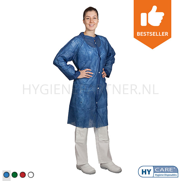 DI151001-30 Hycare disposable bezoekersjas drukknopen non-woven polypropyleen blauw
