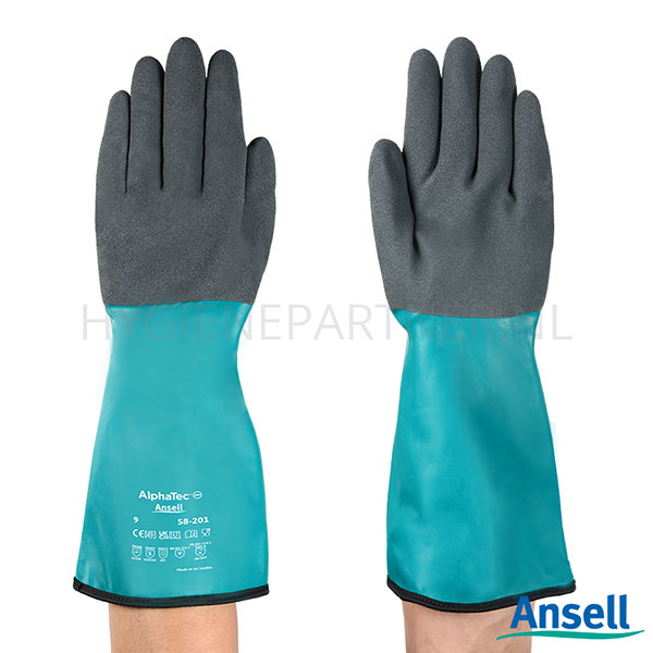 123365.000 Ansell AlphaTec 58-201 handschoen nitril chemiebestendig groen/zwart
