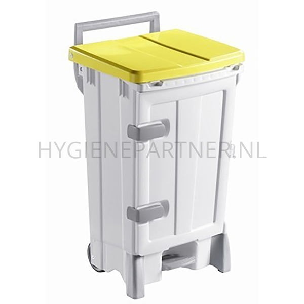 BA011032-60 Kunststof pedaalemmer met deur verrijdbaar 90 liter wit/geel