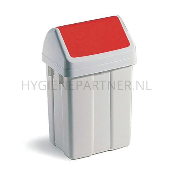 BA011066-40 Afvalbak met klapdeksel 50 liter wit/rood