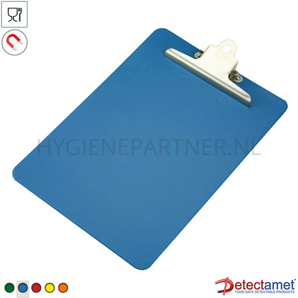 DE101016-30 Detectamet klembord staand detecteerbaar PP zware clip RVS blauw