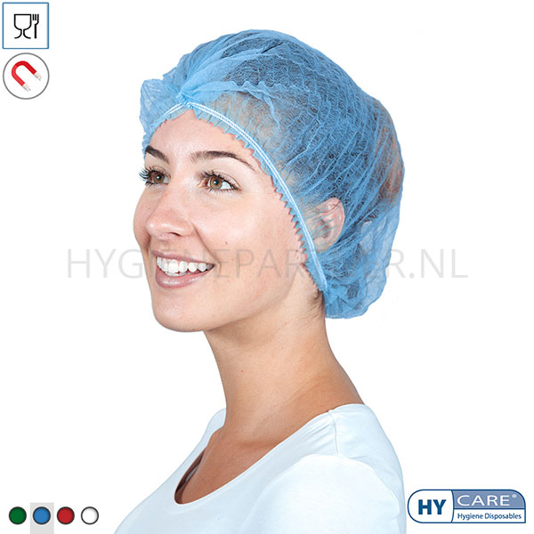 DE801009-30 Hycare disposable haarnetjes detecteerbaar wokkel non-woven polypropyleen 2 maten blauw