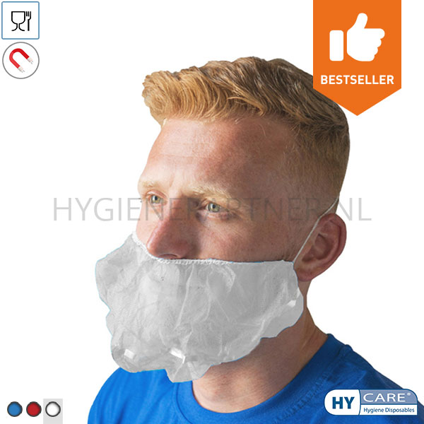 DE801029-50 Hycare disposable baardmasker detecteerbaar non-woven polypropyleen wit