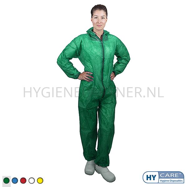DI051001-20 Hycare disposable overall capuchon en rits non-woven polypropyleen donkergroen