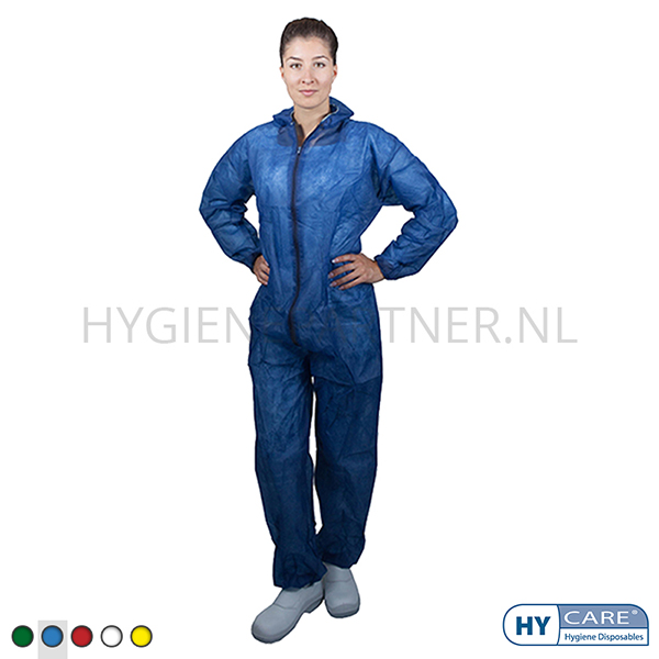 DI051001-30 Hycare disposable overall capuchon en rits non-woven polypropyleen blauw