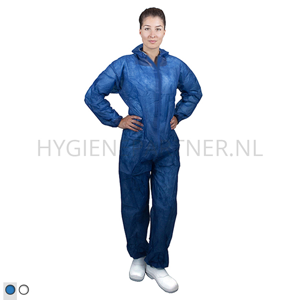 DI051036-30 Disposable overall klittenband en capuchon non-woven polypropyleen blauw