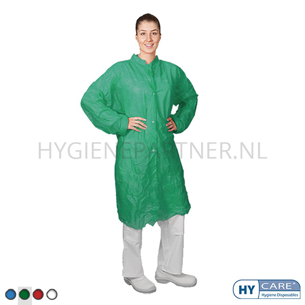 DI151001-20 Hycare disposable bezoekersjas drukknopen non-woven polypropyleen groen