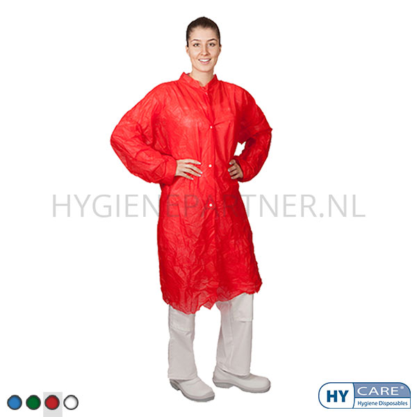 DI151001-40 Hycare disposable bezoekersjas drukknopen non-woven polypropyleen rood