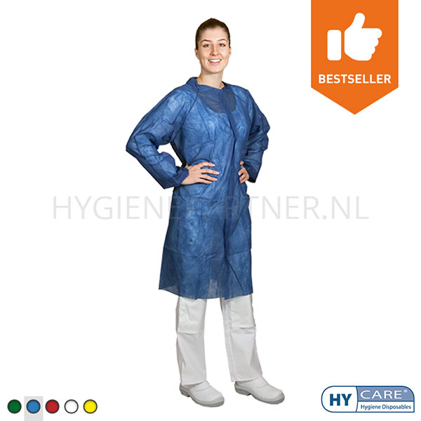 DI151002-30 Hycare disposable bezoekersjas met klittenband non-woven polypropyleen blauw
