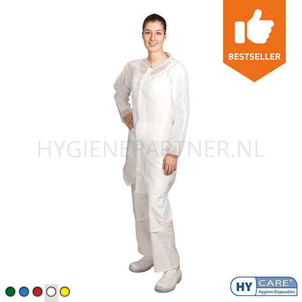 DI151002-50 Hycare disposable bezoekersjas met klittenband non-woven polypropyleen wit