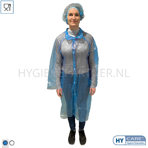 DI151003-30 Hycare bezoekersjas disposable food grade LDPE drukknoop blauw