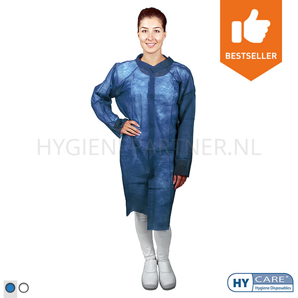 DI151014-30 Hycare disposable bezoekersjas basic met klittenband non-woven polypropyleen blauw
