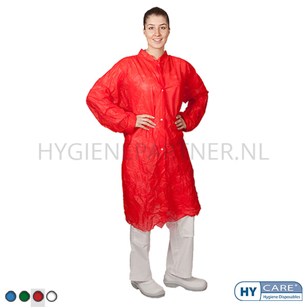 DI151015-40 Hycare disposable bezoekersjas basic drukknopen non-woven polypropyleen rood