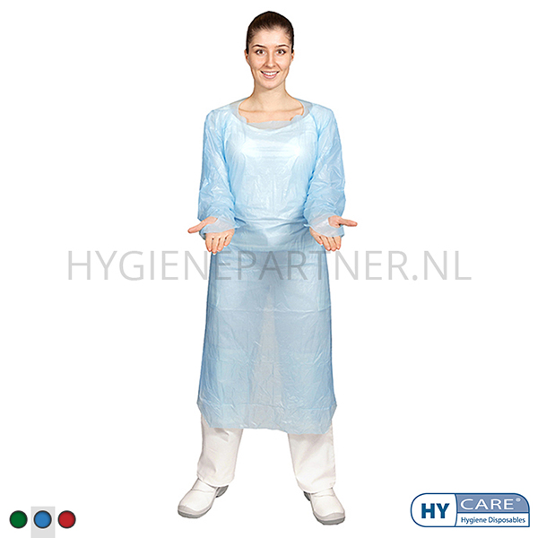 navigatie Hoorzitting Pardon Hycare disposable schort lange mouw CPE geruwd 30 mu polyethyleen 118 x 190  cm blauw | Hygienepartner.nl