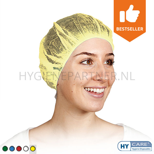 DI351004-60 Hycare disposable haarnet roundcap non-woven polypropyleen geel