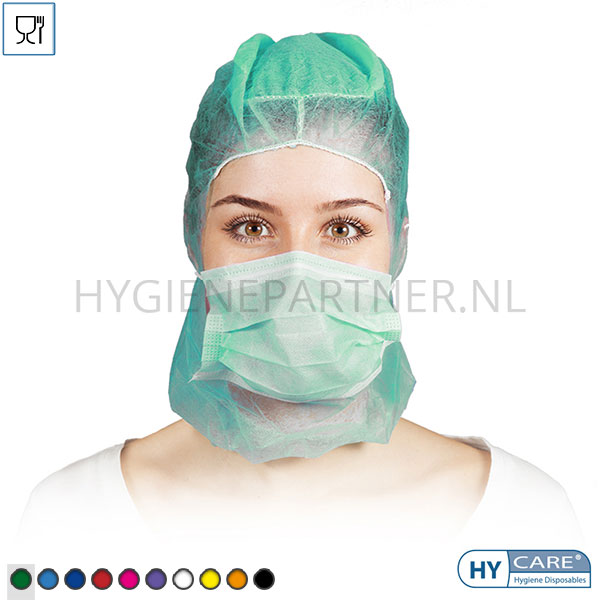 DI991003-20 Hycare disposable astrocap 2-laags mondmasker non-woven polypropyleen groen