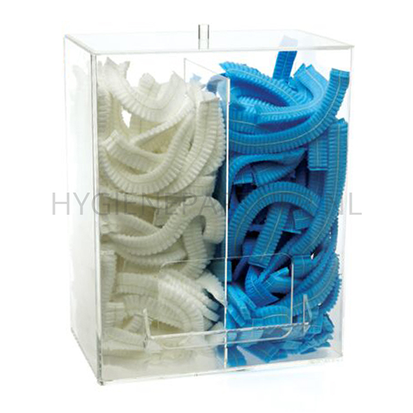 100914.001 Dispenser acryl transparant 2 vakken voor disposable haarnetjes
