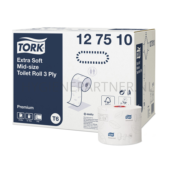 PA051042 Tork Mid-Size Extra Zacht toiletpapier T6 3-laags 70 meter wit