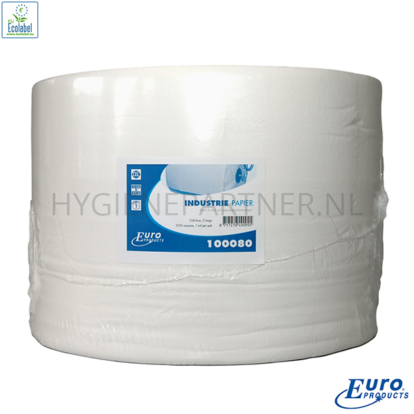PA251014 Euro Products poetspapier industrierol 2-laags cellulose 800 meter wit