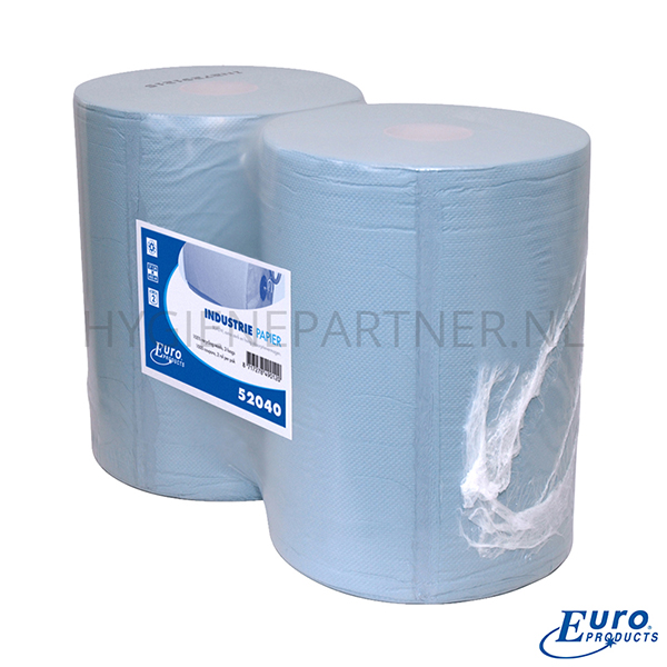 PA251015 Euro Products poetspapier industrierol 2-laags recycled 400 meter blauw