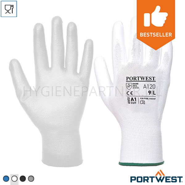 106223.050 Portwest A120 handschoen PU coating mechanische bescherming wit