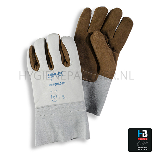 PB701056-64 HB Tempex handschoen koudebestendig leer met manchet wit/bruin