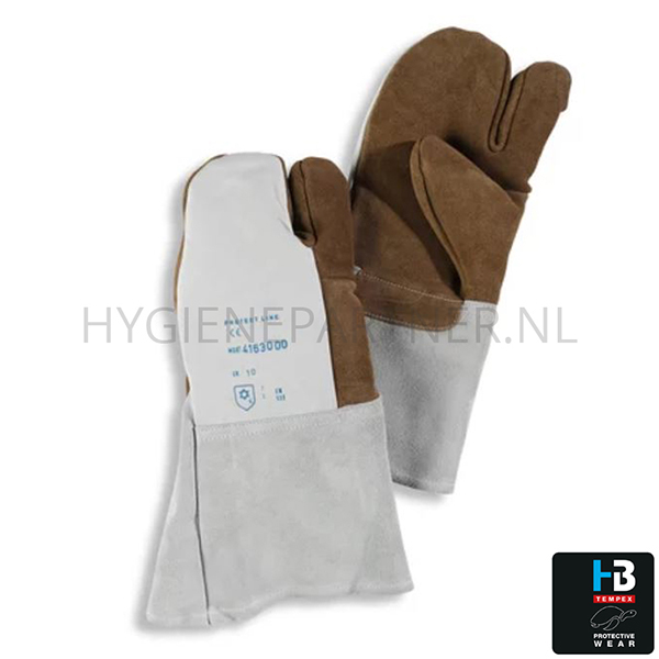 PB701067-64 HB Tempex handschoen koudebestendig leer 3-vingers wit/bruin