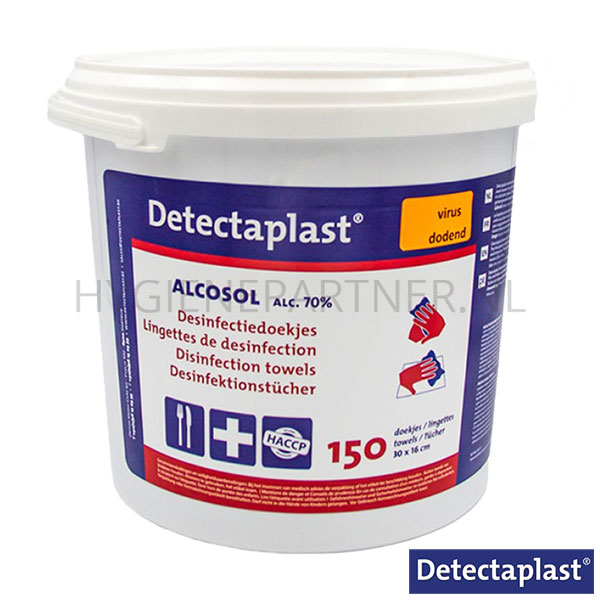 RD801076 Detectaplast AlcoSol reiniging- en desinfectiedoekjes blauw emmer 150 st