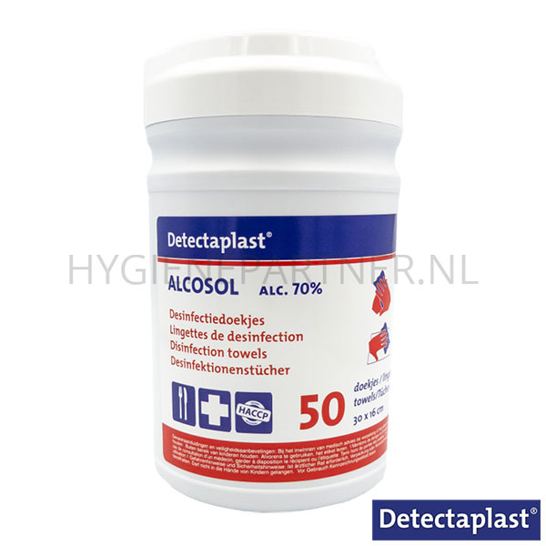 RD801077 Detectaplast AlcoSol reiniging- en desinfectiedoekjes blauw tube 50 st