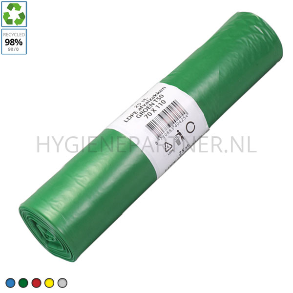 Veel gevaarlijke situaties Onbelangrijk aflevering Afvalzakken groen LDPE gerecycled T50 70x110 cm | Hygienepartner.nl