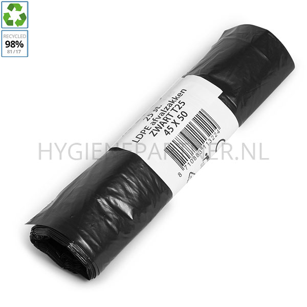 ZF051009 Afvalzakken zwart LDPE gerecycled T25 45x50 cm